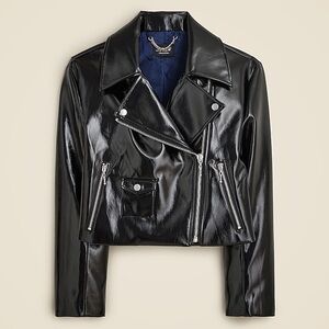 J Crew NWT Black Faux Patent Leather Moto Jacket